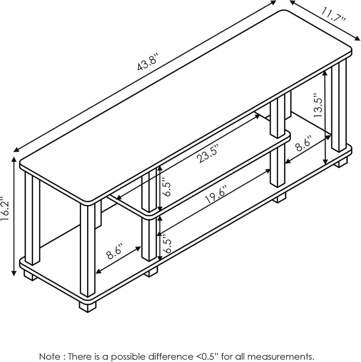 Modern TV Stand 3 Tier Black/Wood for 50” | No Tool Assembly Shelving - Kwikley