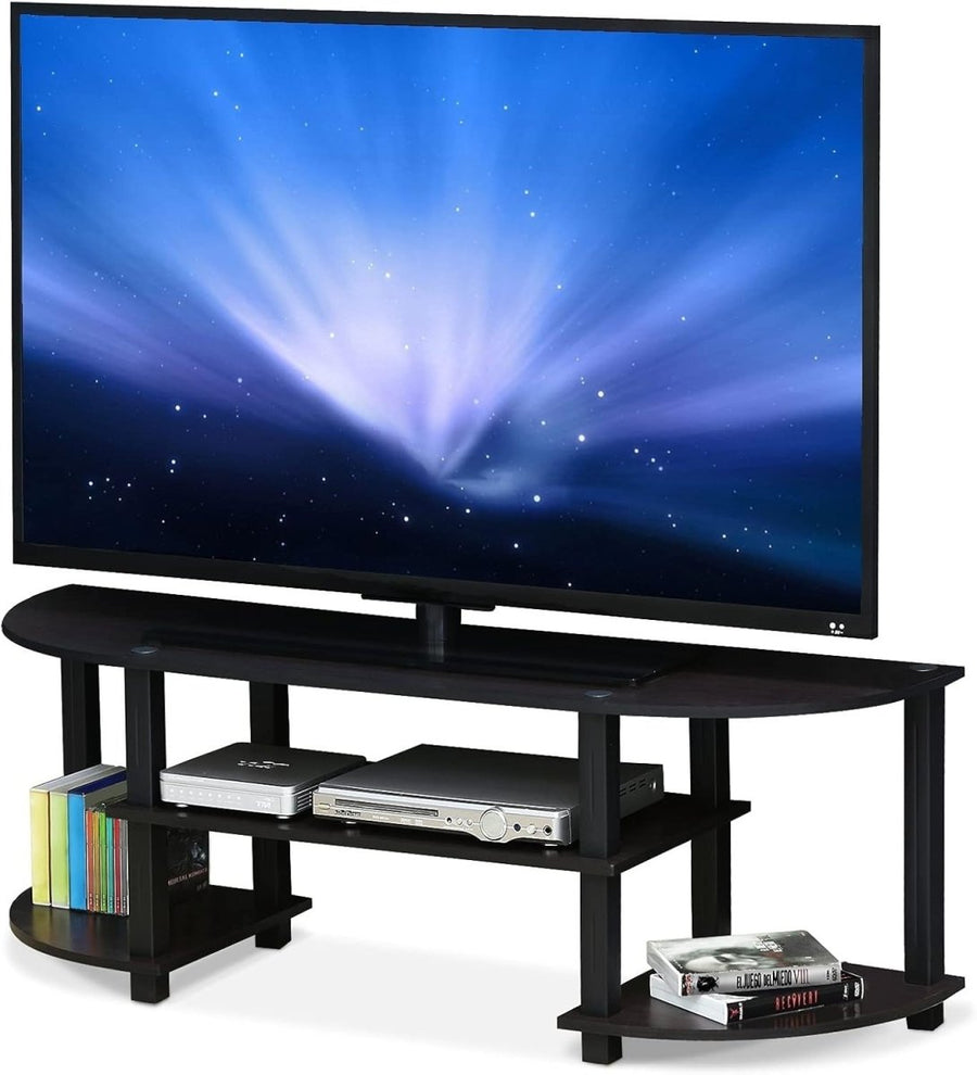Modern TV Stand Unit for 55" TV Dark Walnut Wood Shelf Console - Kwikley