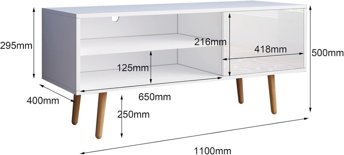 Modern TV Stand with LED Lights, Storage Cabinet & 2 Shelves for 40” TVs - Kwikley