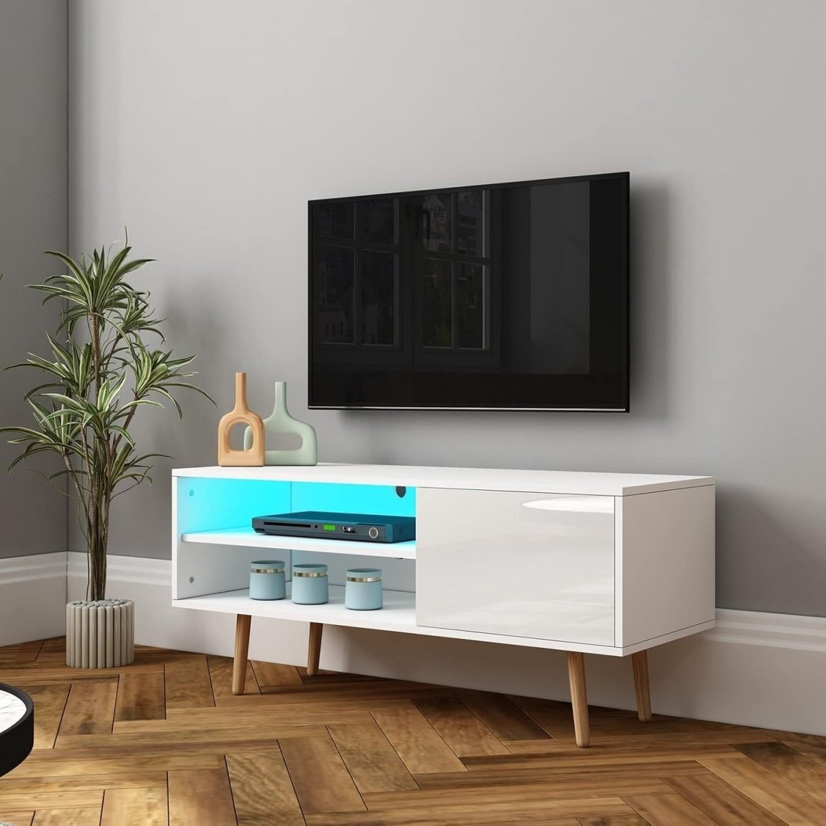 Modern TV Stand with LED Lights, Storage Cabinet & 2 Shelves for 40” TVs - Kwikley