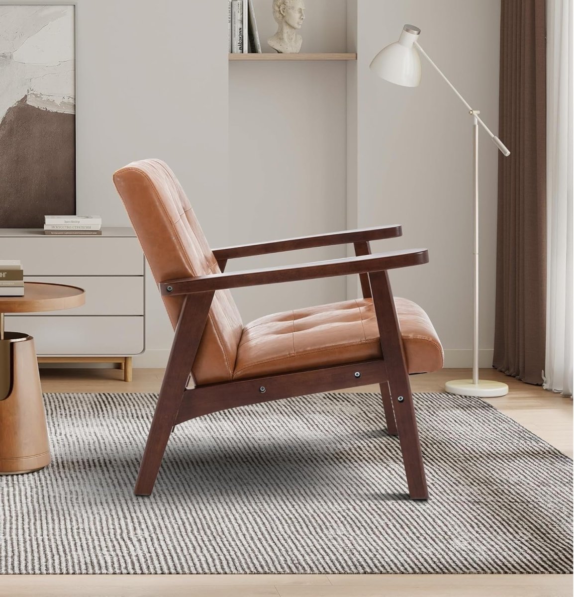 Modern Upholstered Lounge Accent Chair – Solid Wood Frame Armchair Orange - Kwikley