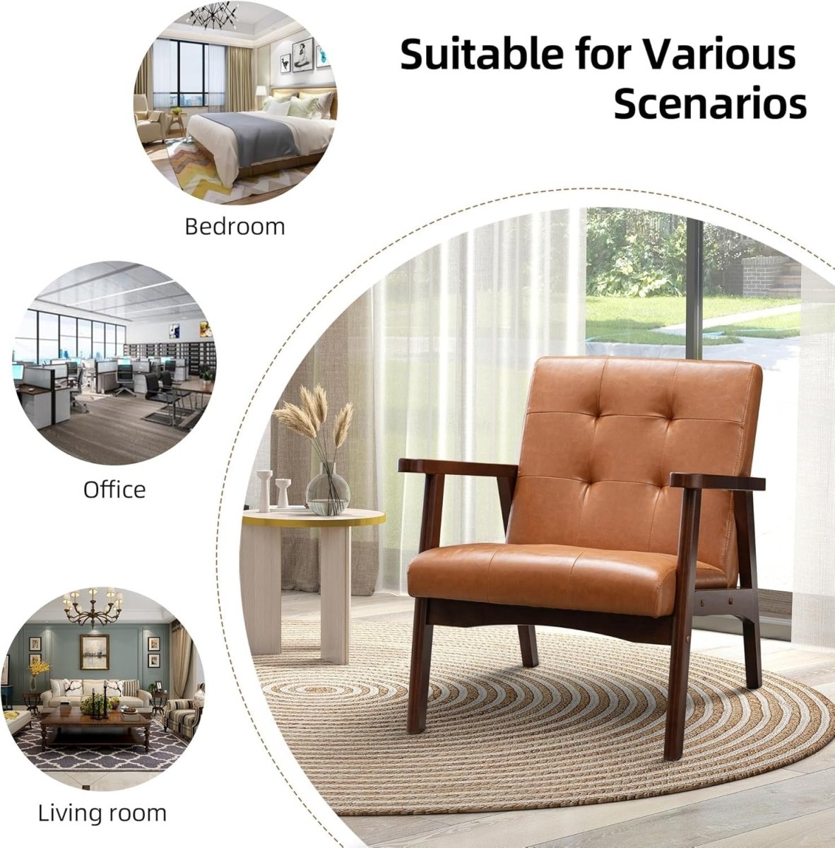 Modern Upholstered Lounge Accent Chair – Solid Wood Frame Armchair Orange - Kwikley