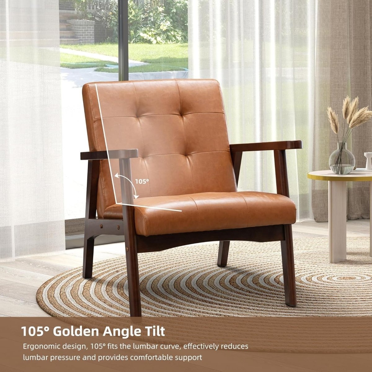 Modern Upholstered Lounge Accent Chair – Solid Wood Frame Armchair Orange - Kwikley