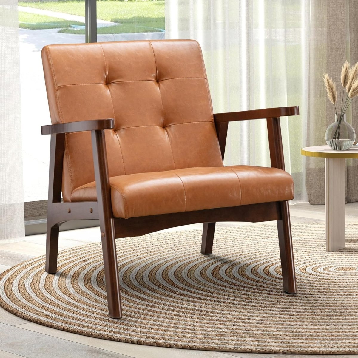 Modern Upholstered Lounge Accent Chair – Solid Wood Frame Armchair Orange - Kwikley