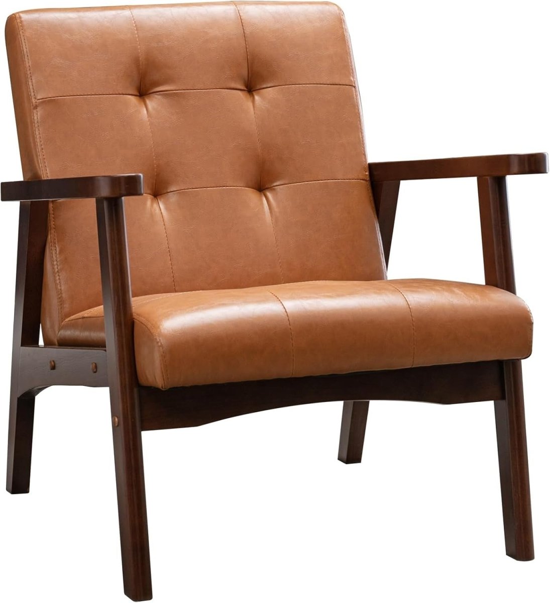 Modern Upholstered Lounge Accent Chair – Solid Wood Frame Armchair Orange - Kwikley
