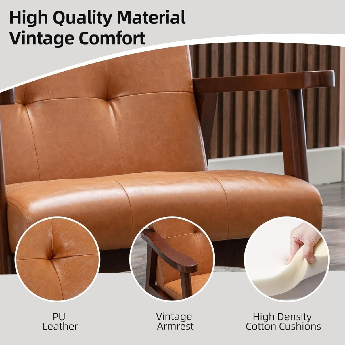 Modern Upholstered Lounge Accent Chair – Solid Wood Frame Armchair Orange - Kwikley