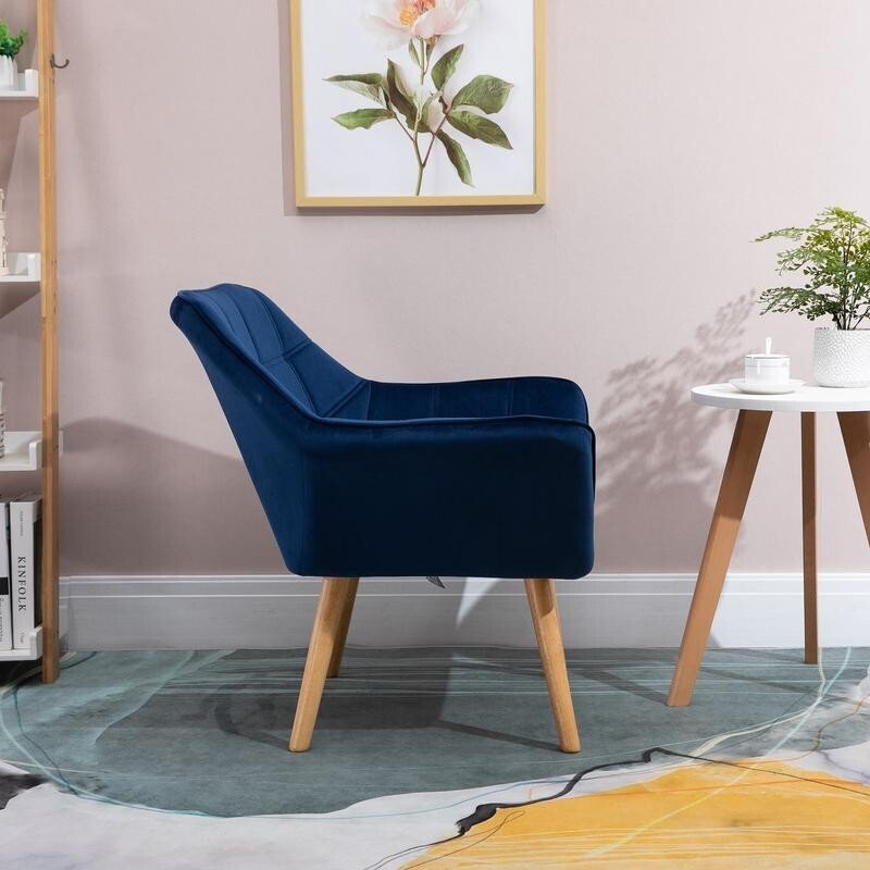 Modern Velvet Accent Chair Blue – Wide Arm Slanted Back Lounge Seat - Kwikley