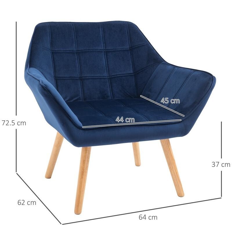 Modern Velvet Accent Chair Blue – Wide Arm Slanted Back Lounge Seat - Kwikley