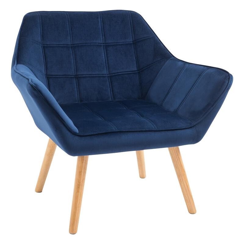 Modern Velvet Accent Chair Blue – Wide Arm Slanted Back Lounge Seat - Kwikley