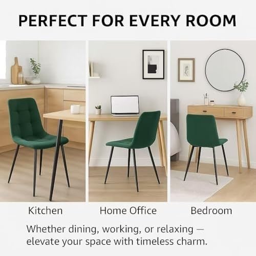 Modern Velvet Dining Chair with Padded Seat & Sturdy Metal Legs - Kwikley
