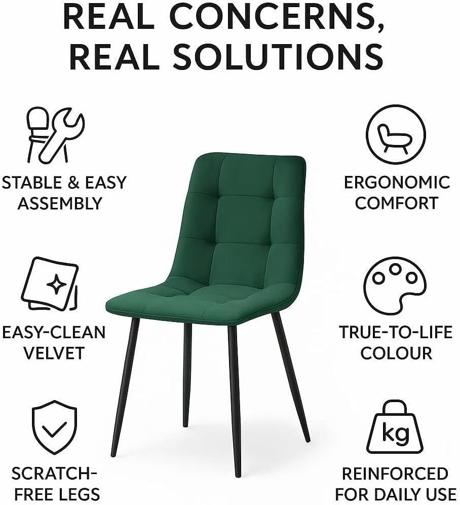 Modern Velvet Dining Chair with Padded Seat & Sturdy Metal Legs - Kwikley