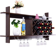Modern Wall Mounted Wine Rack with Glass Holder & 10 Bottle Storage Shelf - Kwikley