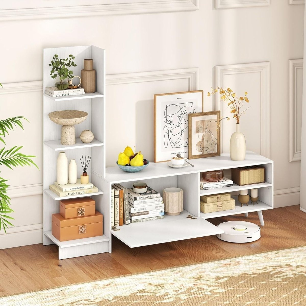 Modern White TV Stand for 50" TVs | Adjustable Shelf, Bookshelf & Storage - Kwikley