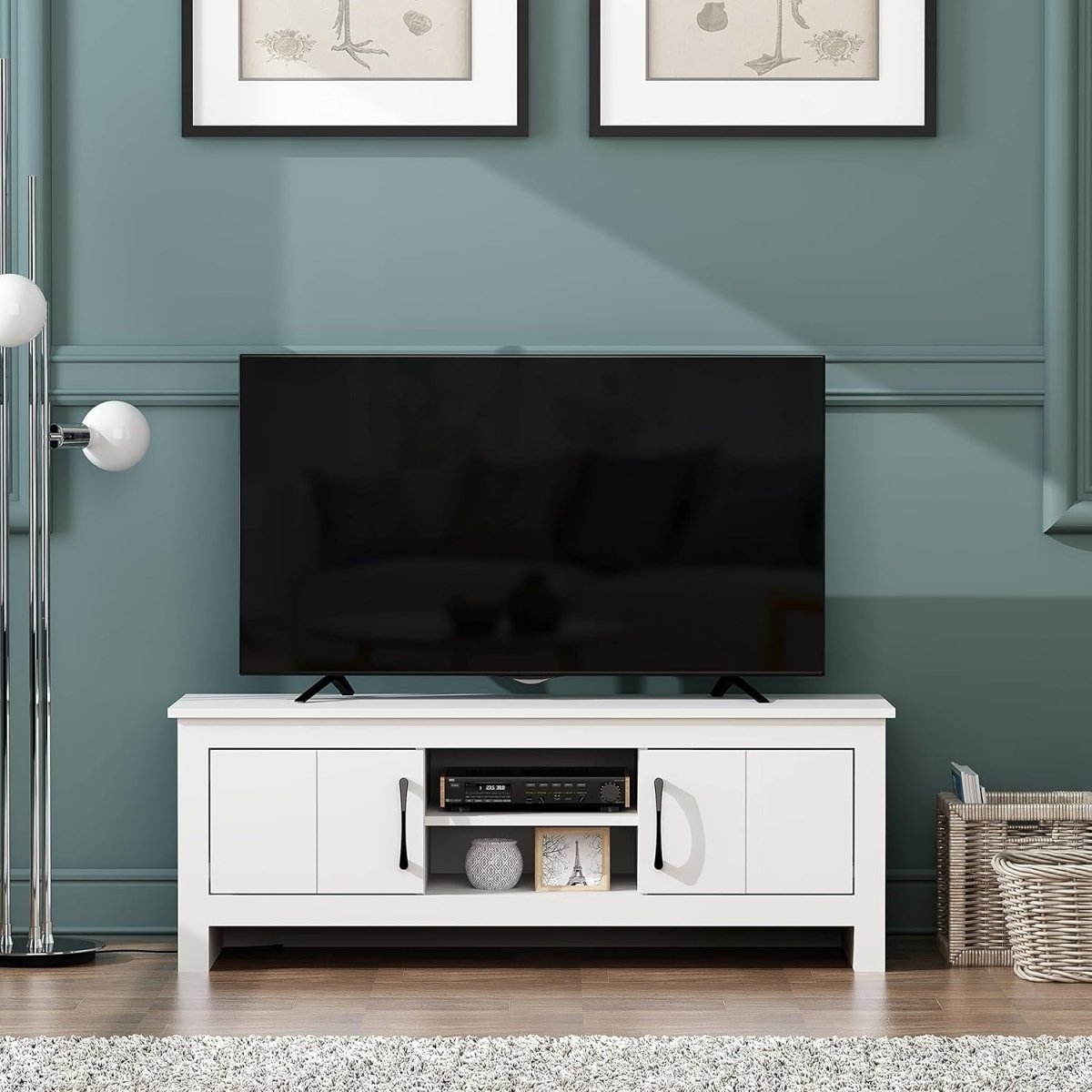 Modern White TV Stand for up to 50" TVs with Storage Drawers & Shelves - Kwikley