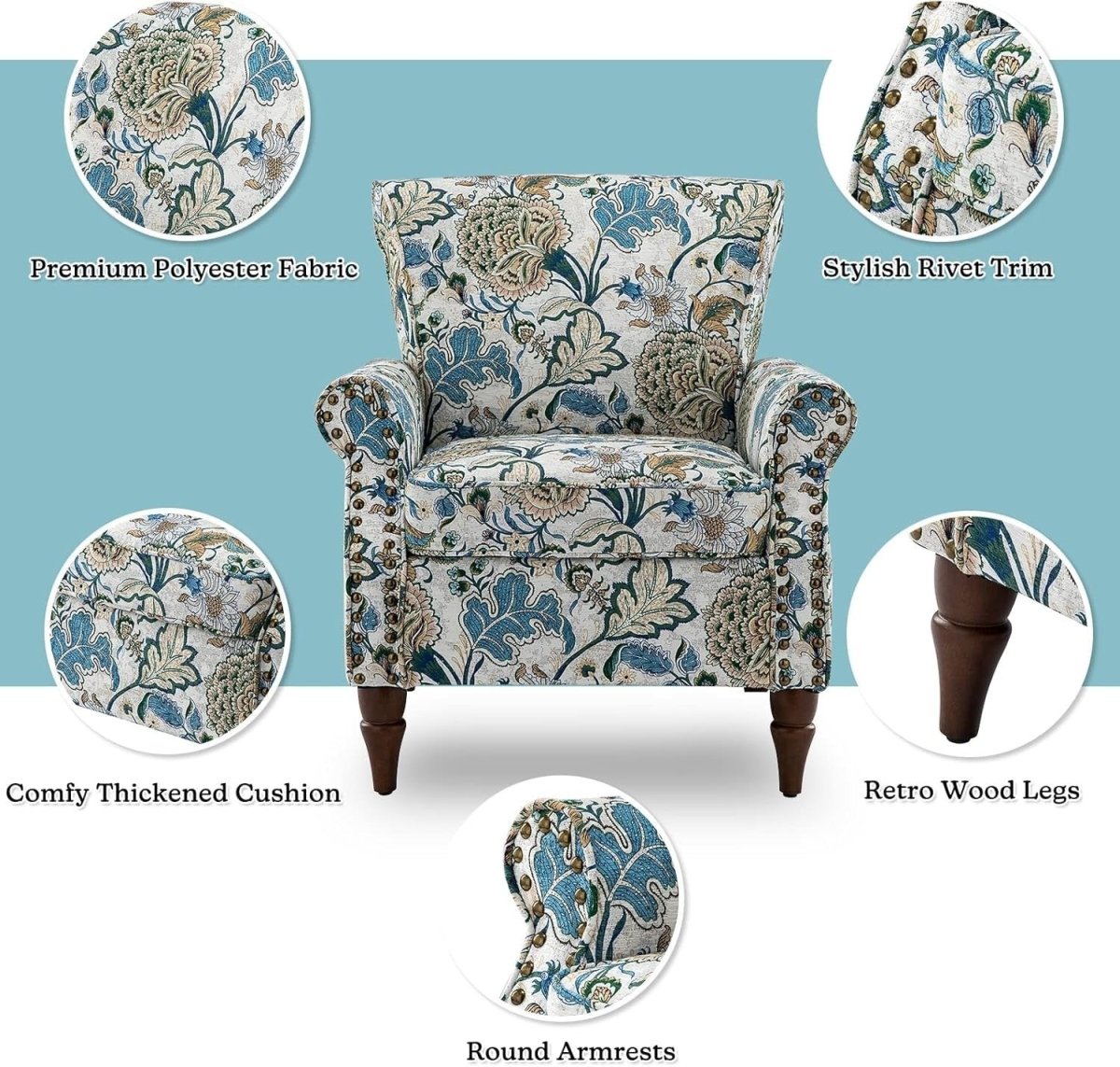Modern Wingback Accent Chair Velvet Upholstered Tufted Back Wooden Legs - Kwikley