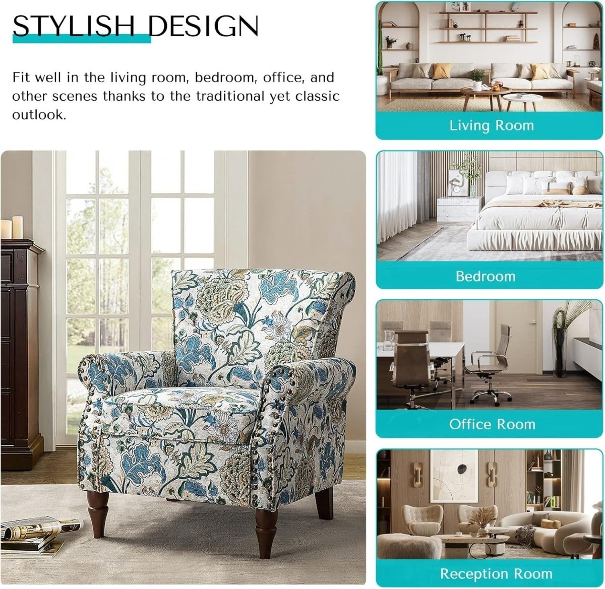 Modern Wingback Accent Chair Velvet Upholstered Tufted Back Wooden Legs - Kwikley