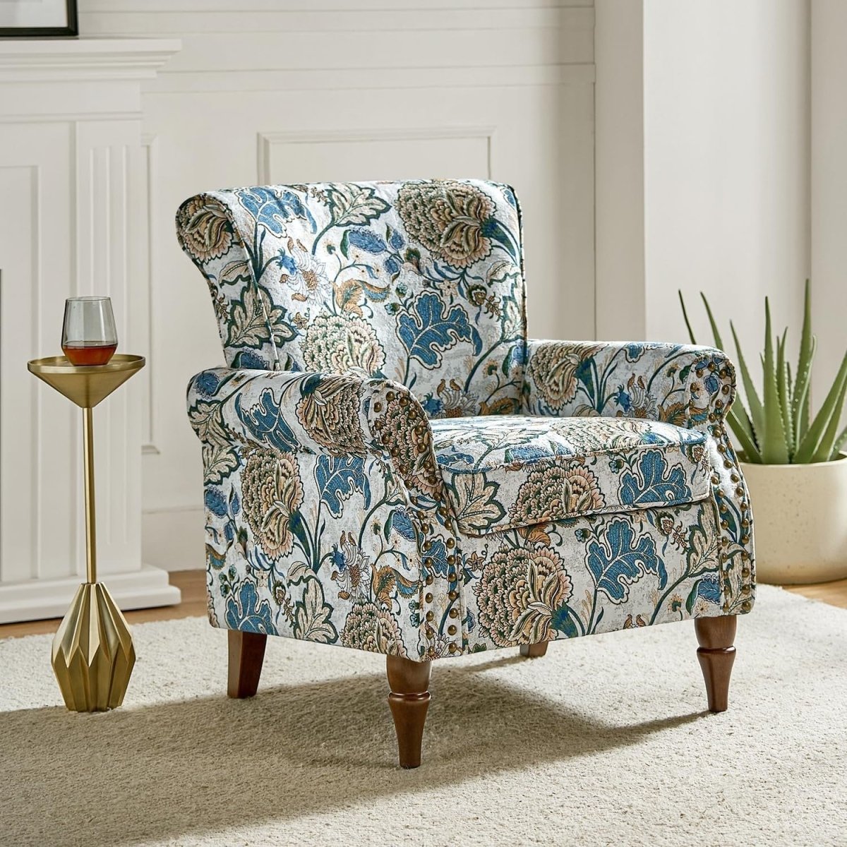 Modern Wingback Accent Chair Velvet Upholstered Tufted Back Wooden Legs - Kwikley