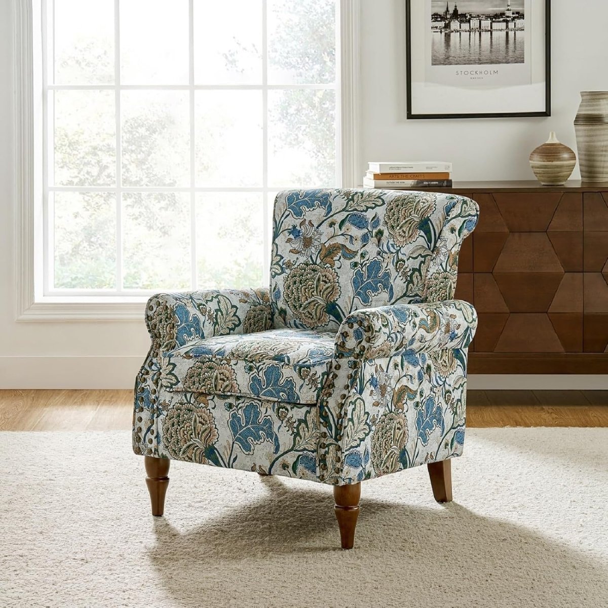 Modern Wingback Accent Chair Velvet Upholstered Tufted Back Wooden Legs - Kwikley