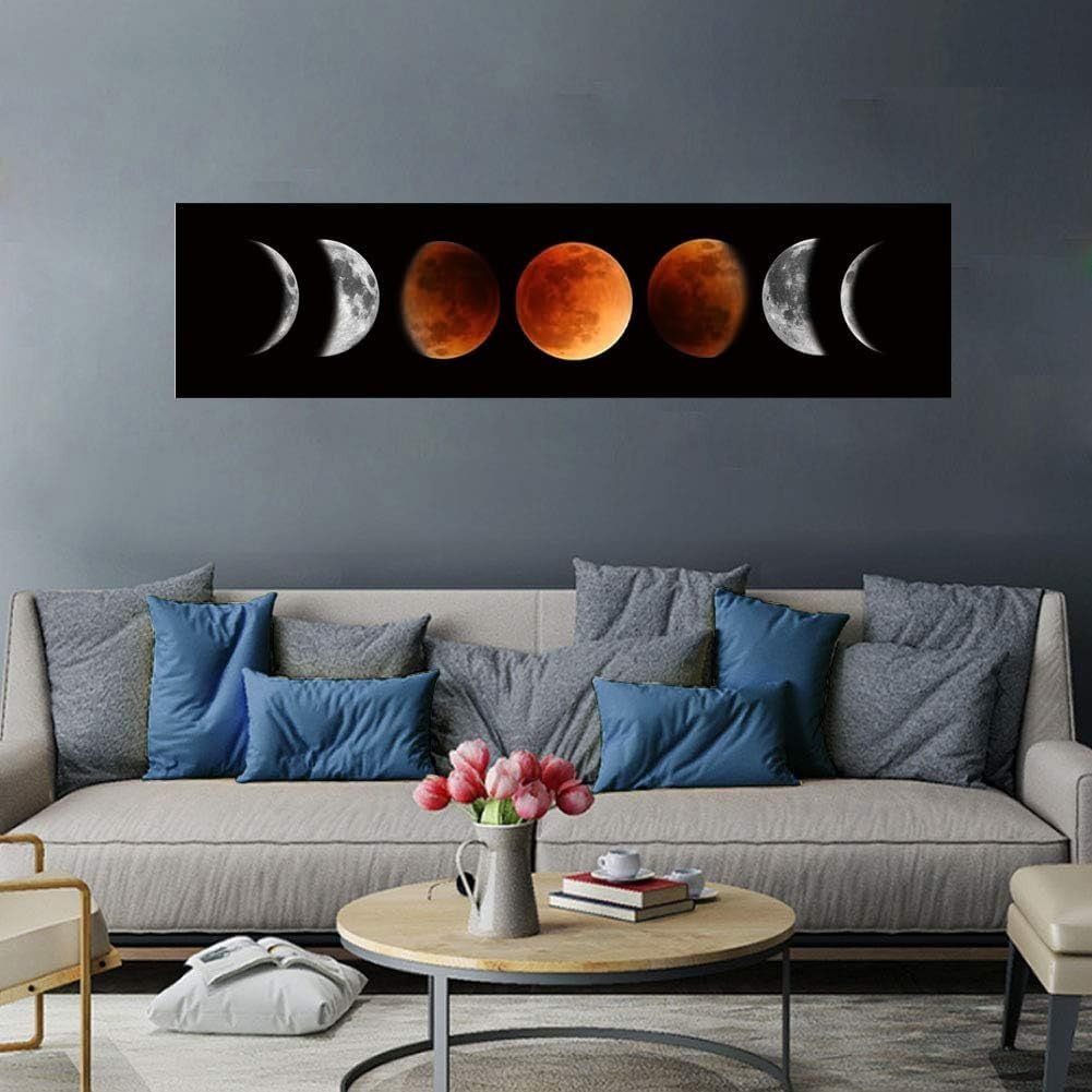 Moon Phase Modern Abstract Canvas Wall Art Black Tawny 47x12in - Kwikley
