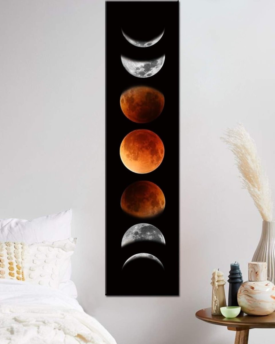 Moon Phase Modern Abstract Canvas Wall Art Black Tawny 47x12in - Kwikley