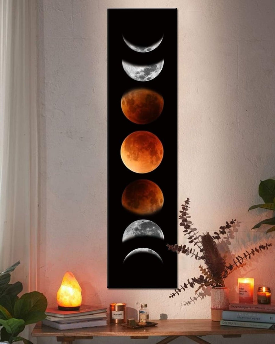 Moon Phase Modern Abstract Canvas Wall Art Black Tawny 47x12in - Kwikley