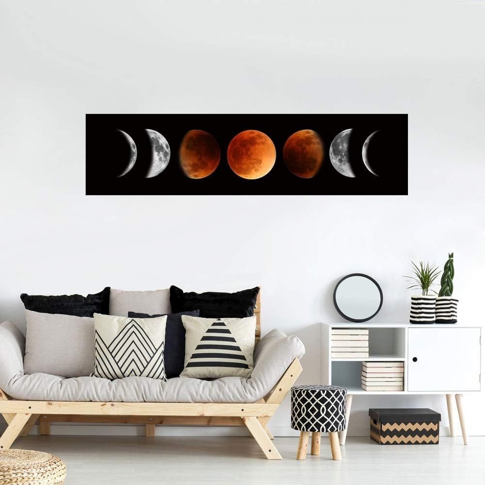 Moon Phase Modern Abstract Canvas Wall Art Black Tawny 47x12in - Kwikley