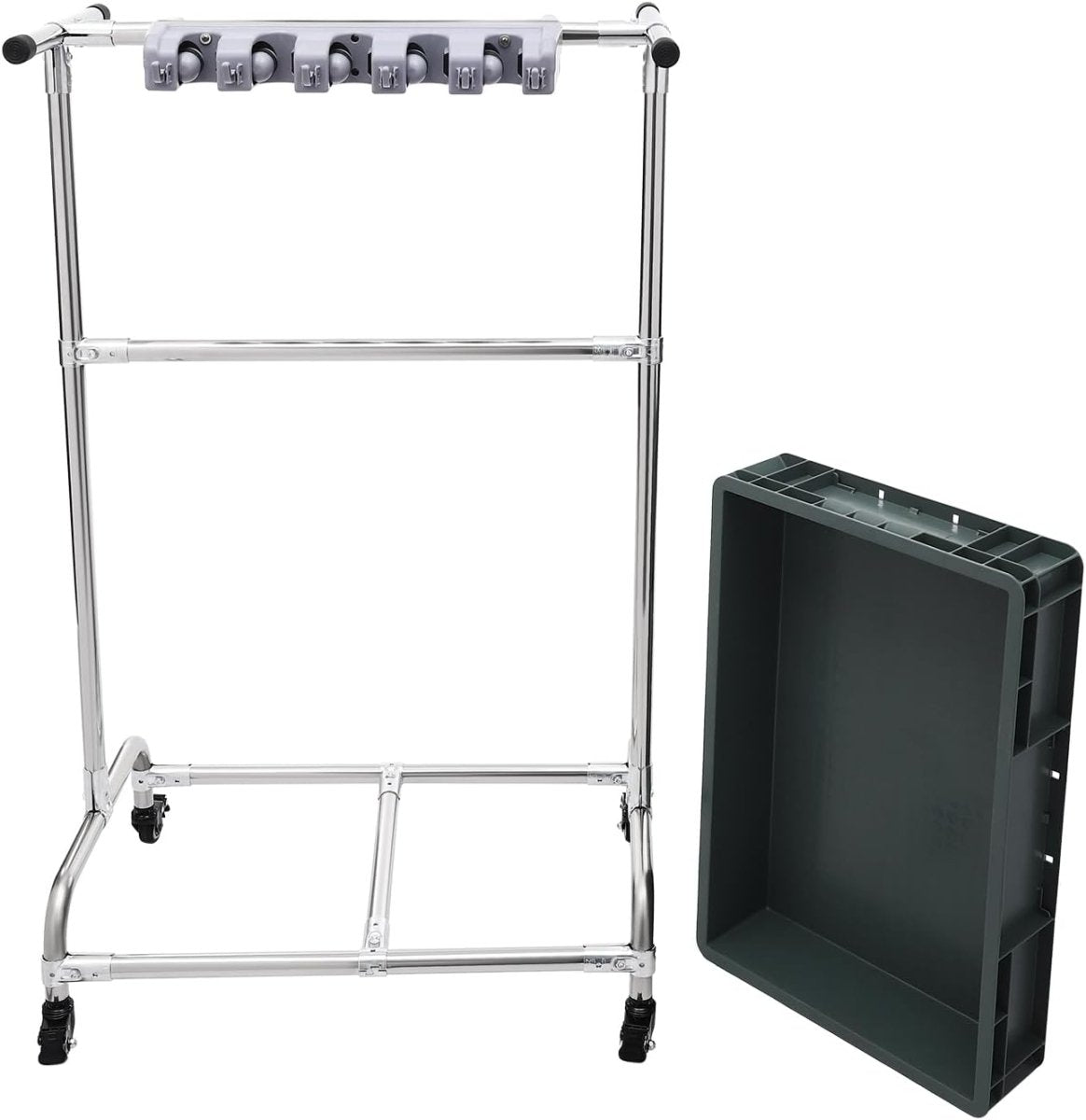 Mop Holder Rack with Wheels 10 Slots 12 Hooks Cleaning Trolley - Kwikley