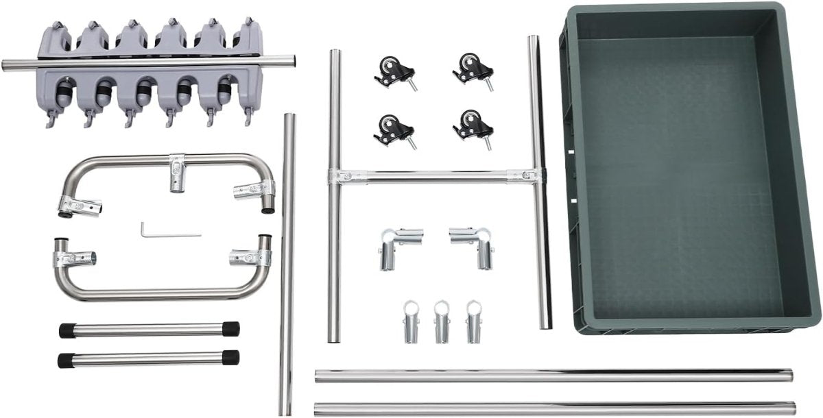 Mop Holder Rack with Wheels 10 Slots 12 Hooks Cleaning Trolley - Kwikley