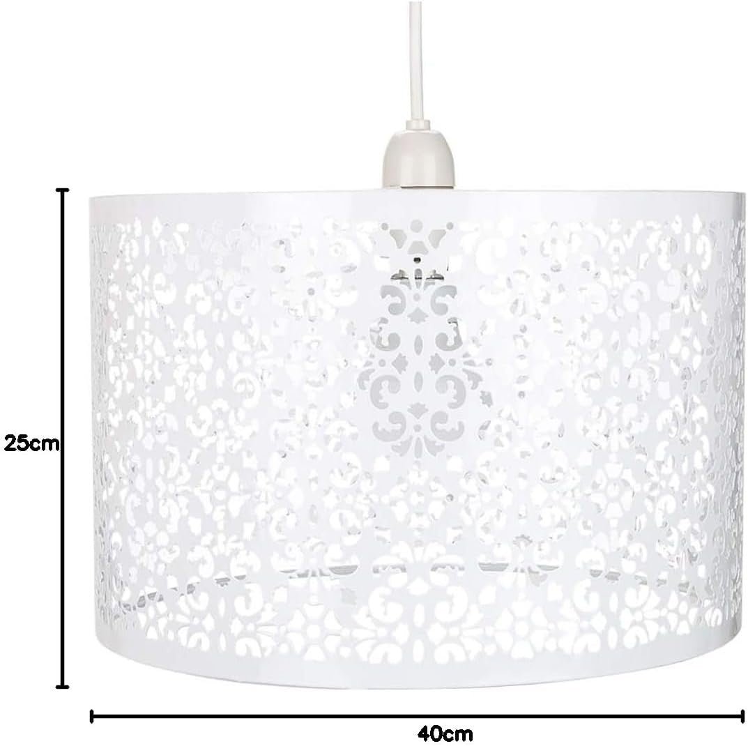 Moroccan Style Laser Cut Metal Pendant Light Shade White Circular Ceiling Lamp - Kwikley