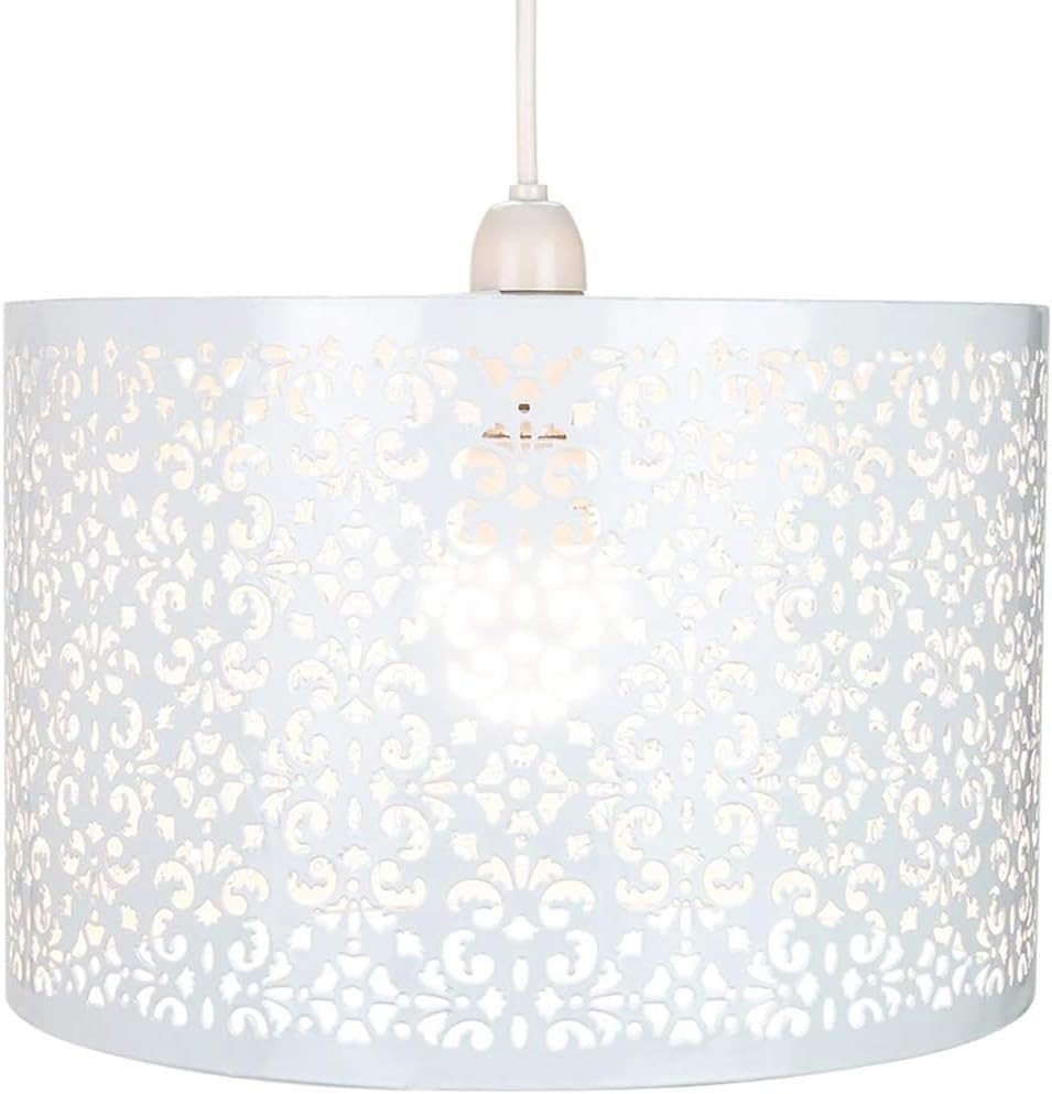 Moroccan Style Laser Cut Metal Pendant Light Shade White Circular Ceiling Lamp - Kwikley