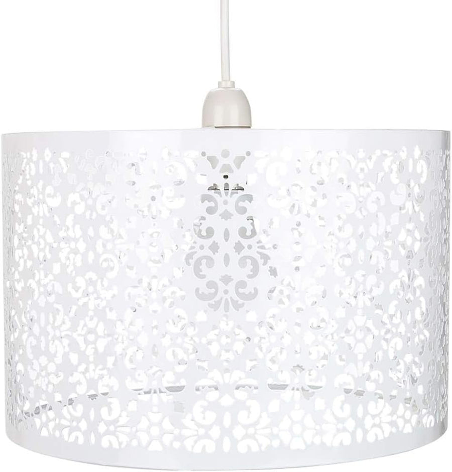 Moroccan Style Laser Cut Metal Pendant Light Shade White Circular Ceiling Lamp - Kwikley