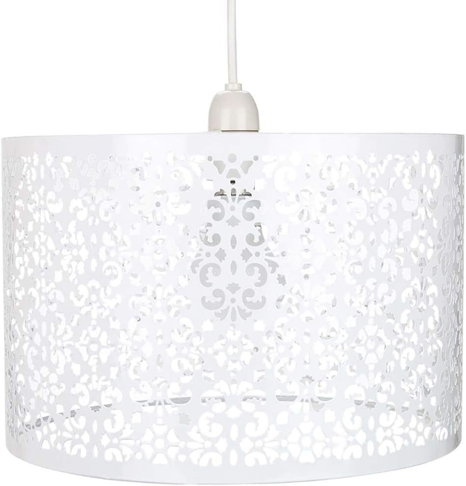 Moroccan Style Laser Cut Metal Pendant Light Shade White Circular Ceiling Lamp - Kwikley