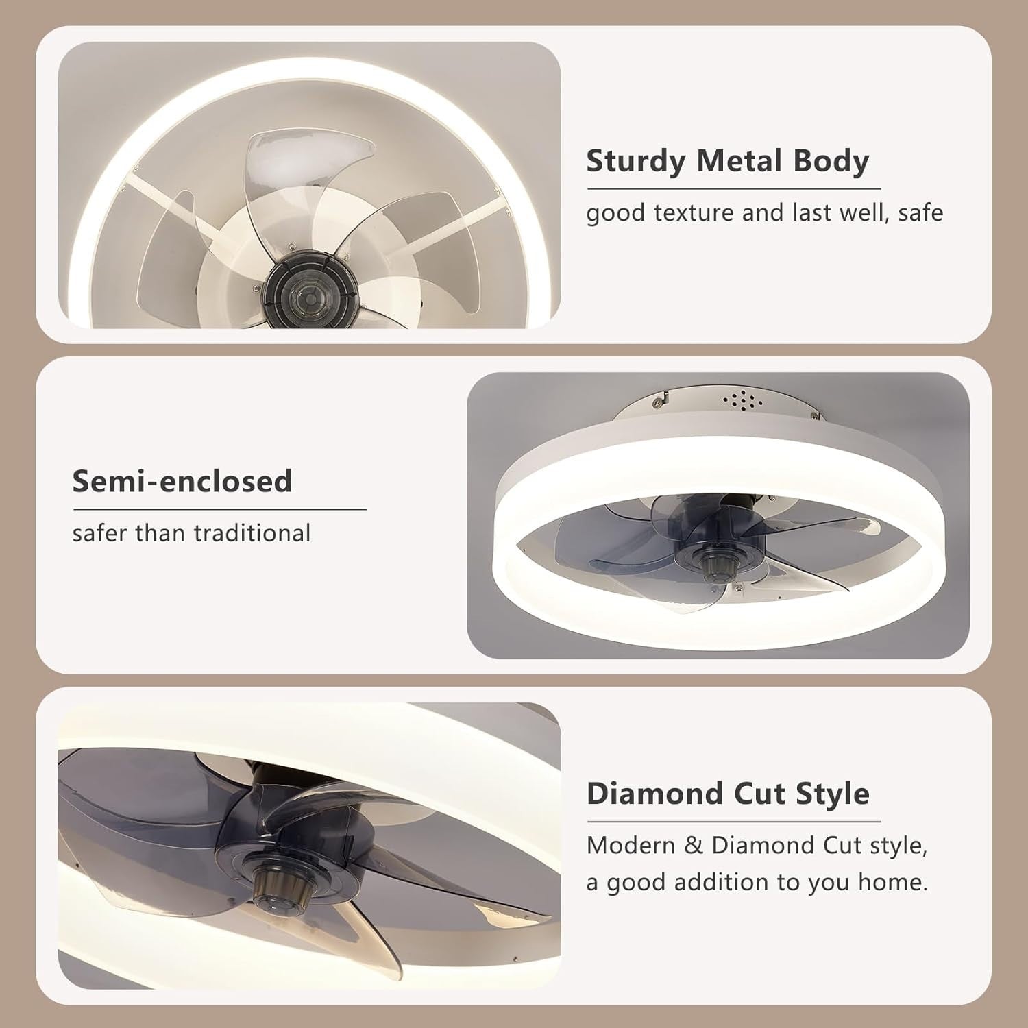 MOSSCO 40cm Ceiling Fan with Lights 6 Speeds Reversible LED Dimmable - Kwikley