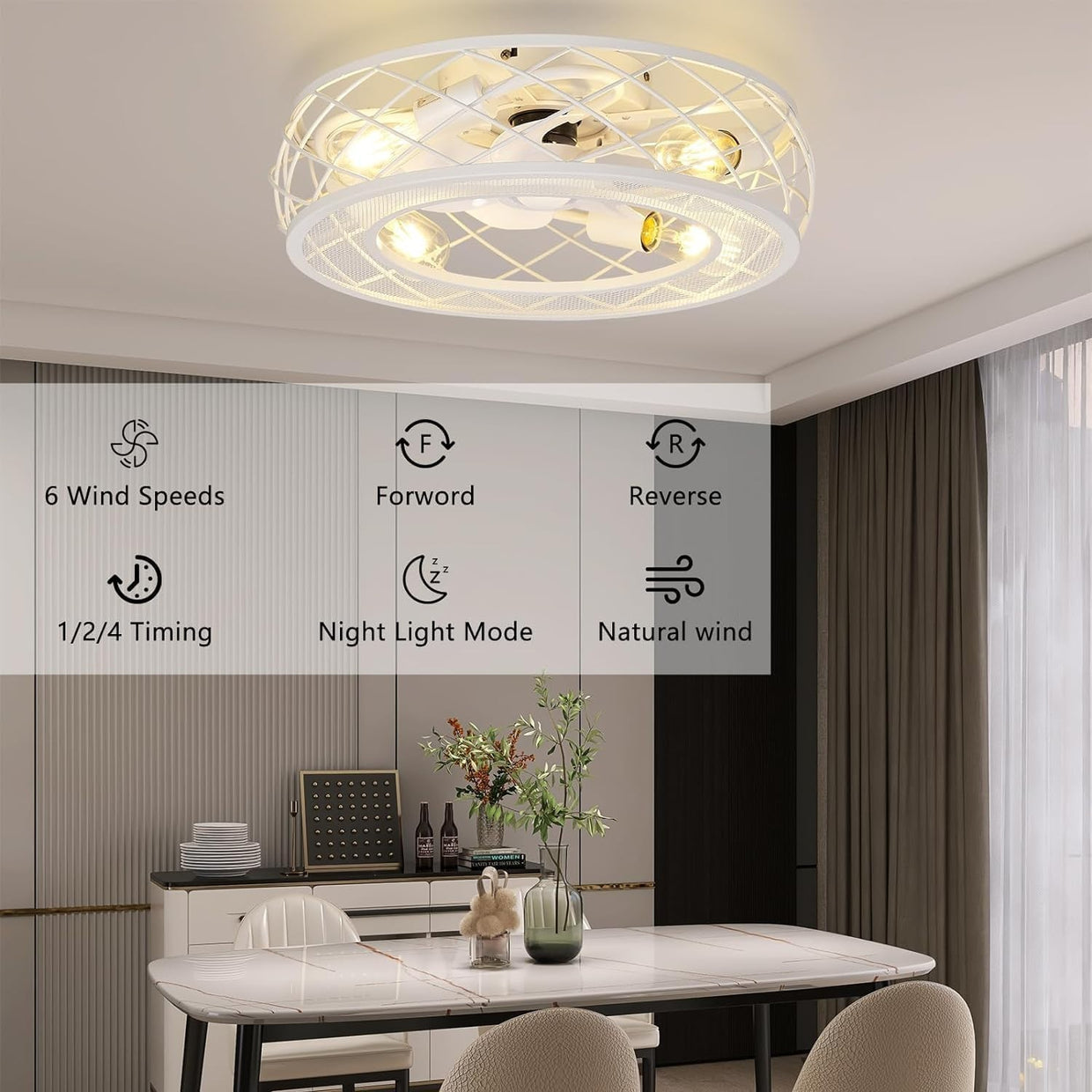MOSSCO 50CM Caged Ceiling Fan with Lights, Remote, 6 - Speed, Reversible, Bronze - Kwikley