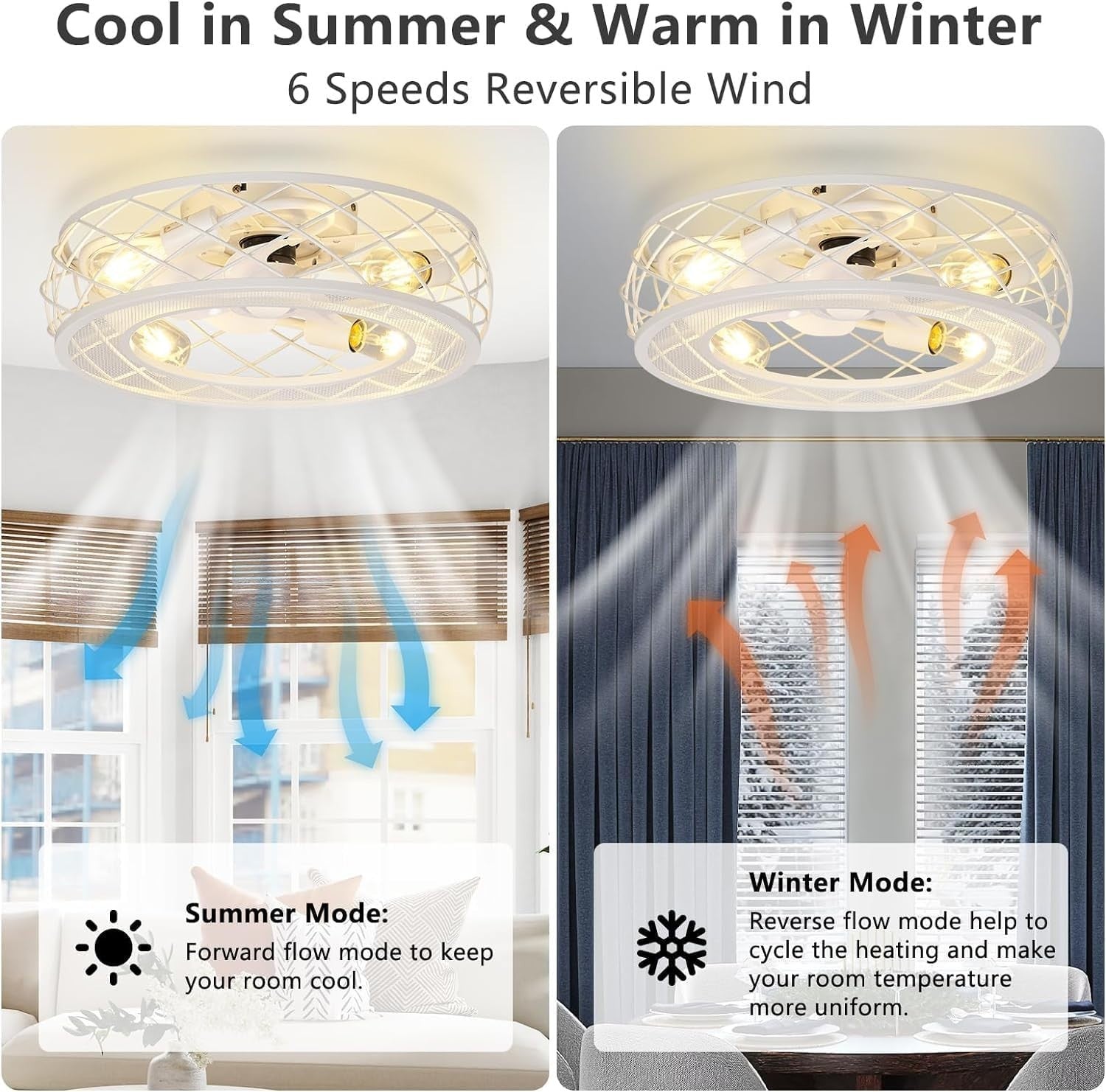 MOSSCO 50CM Caged Ceiling Fan with Lights, Remote, 6 - Speed, Reversible, Bronze - Kwikley