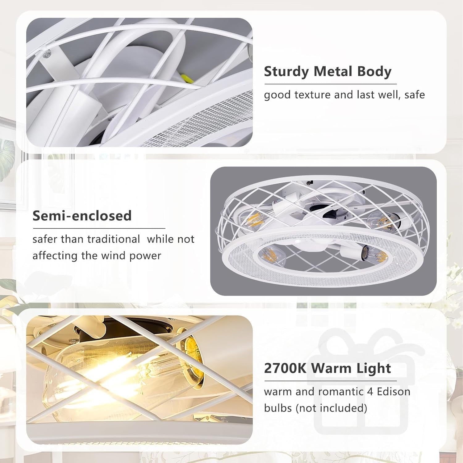MOSSCO 50CM Caged Ceiling Fan with Lights, Remote, 6 - Speed, Reversible, Bronze - Kwikley