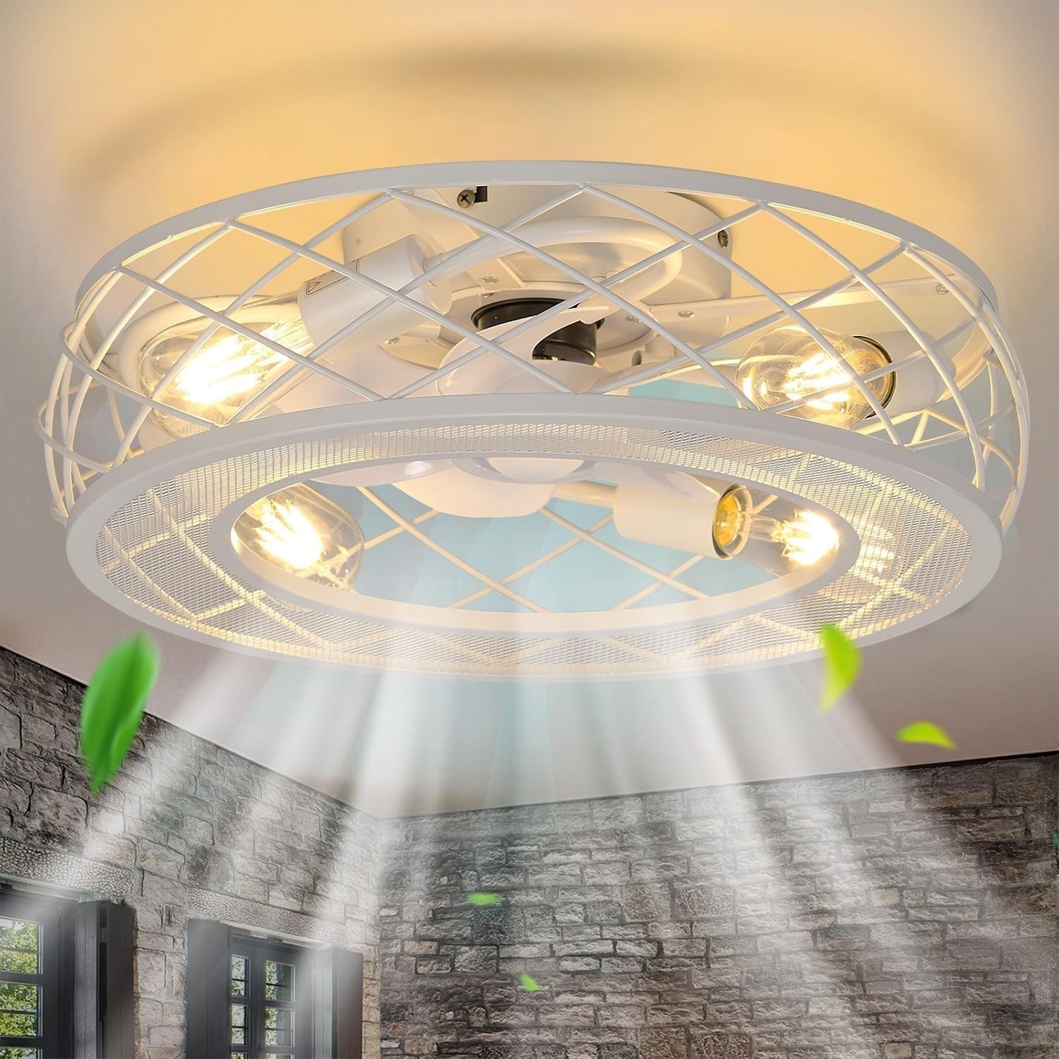 MOSSCO 50CM Caged Ceiling Fan with Lights, Remote, 6 - Speed, Reversible, Bronze - Kwikley