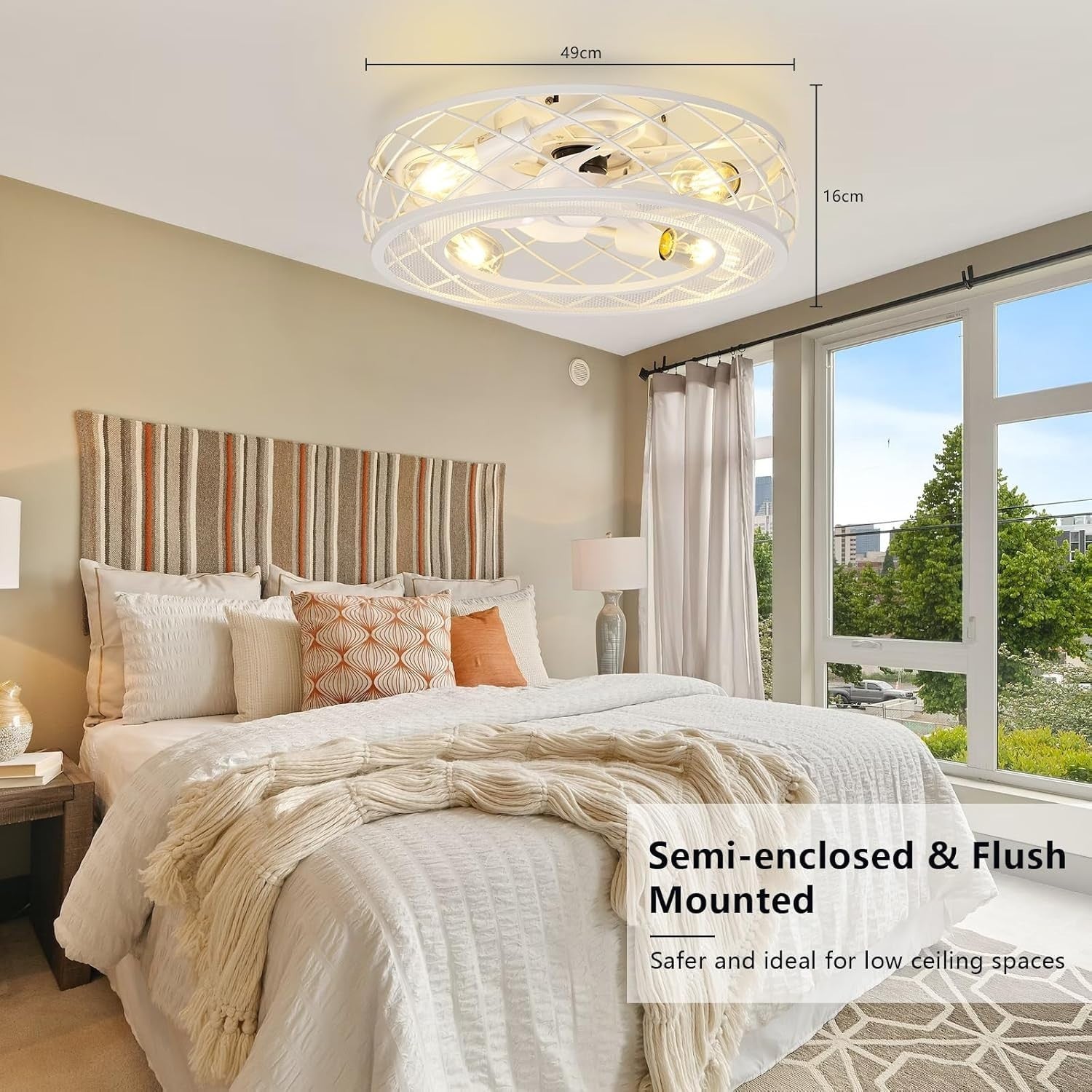 MOSSCO 50CM Caged Ceiling Fan with Lights, Remote, 6 - Speed, Reversible, Bronze - Kwikley