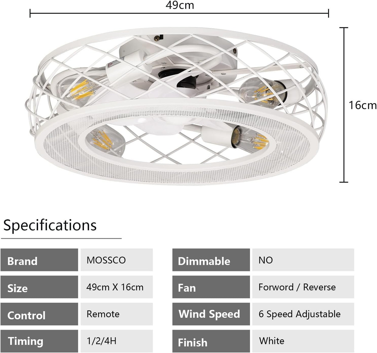 MOSSCO 50CM Caged Ceiling Fan with Lights, Remote, 6 - Speed, Reversible, Bronze - Kwikley