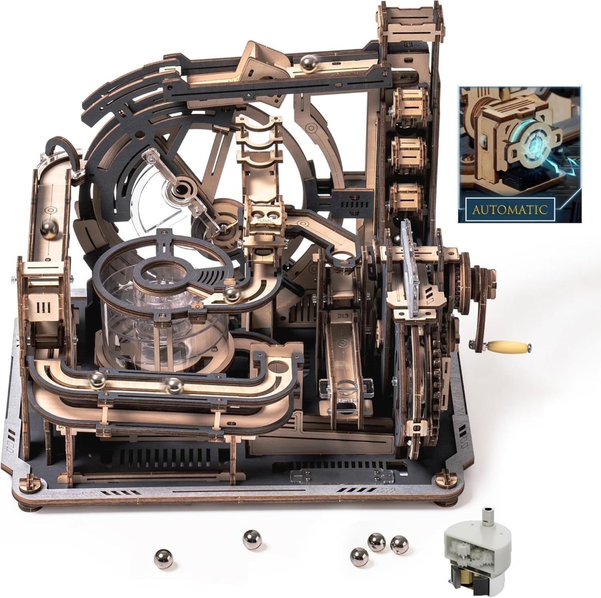 Motorized Marble Run 3D Wooden Puzzle STEM Building Kit LED Display - Kwikley