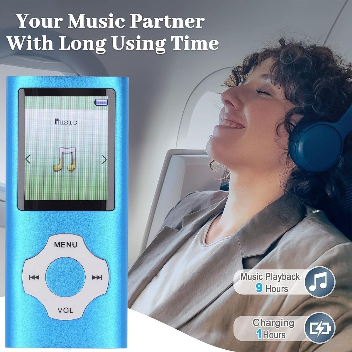 MP3 MP4 Player Bluetooth 5 1.8" LCD FM Radio 128GB Blue - Kwikley