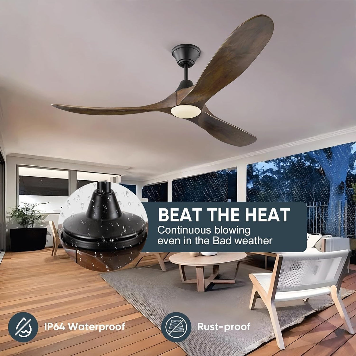 MSHENUED 60" Wood Ceiling Fan with Light, 6 - Speed DC Motor, Black Walnut - Kwikley