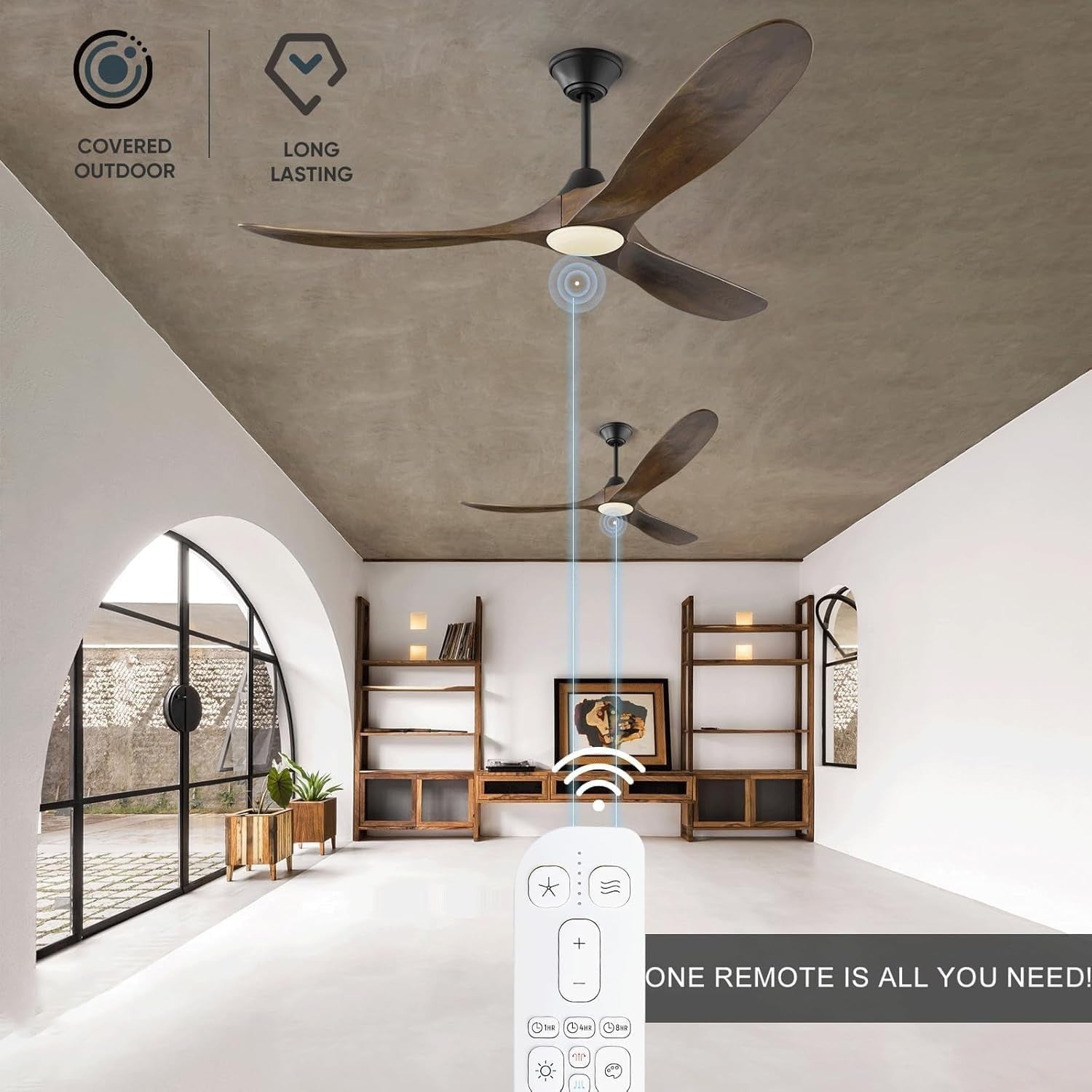 MSHENUED 60" Wood Ceiling Fan with Light, 6 - Speed DC Motor, Black Walnut - Kwikley