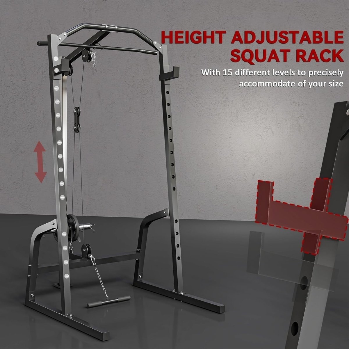 Multi-Functional Power Rack 152x152x212cm – Cable Crossover & Squat Cage - Kwikley