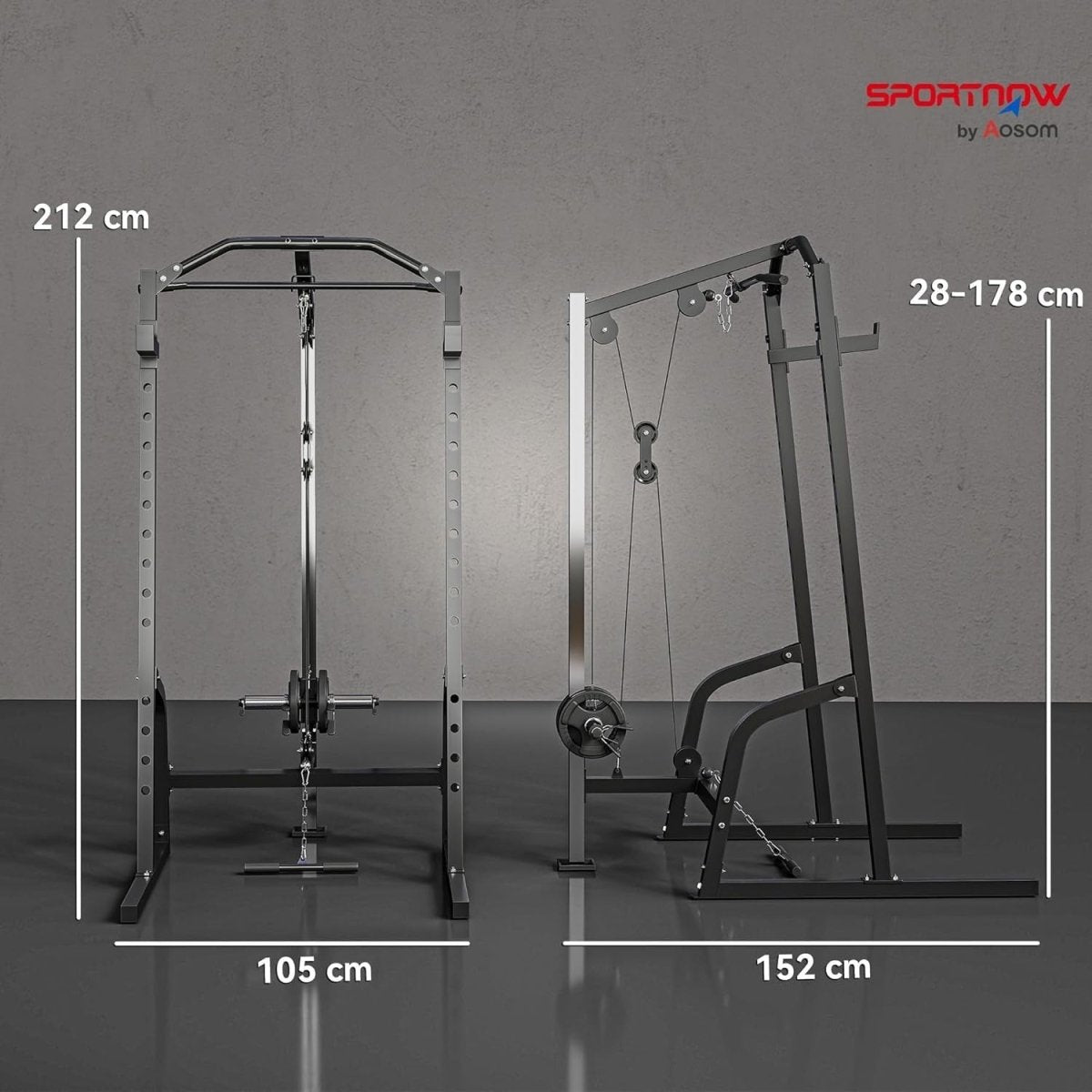 Multi-Functional Power Rack 152x152x212cm – Cable Crossover & Squat Cage - Kwikley