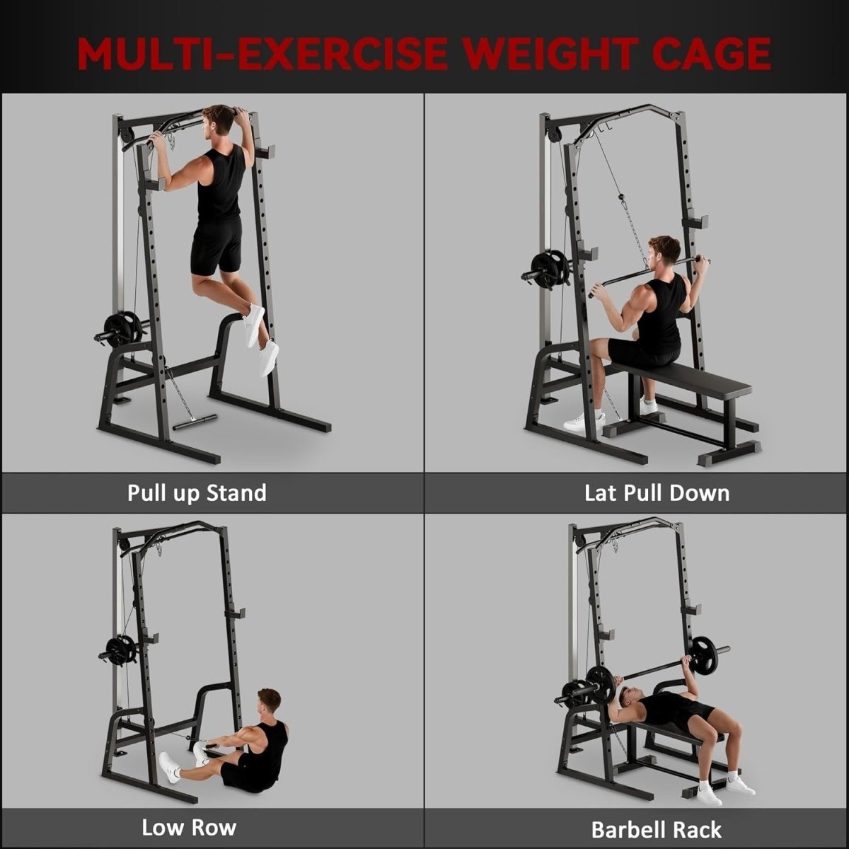 Multi-Functional Power Rack 152x152x212cm – Cable Crossover & Squat Cage - Kwikley