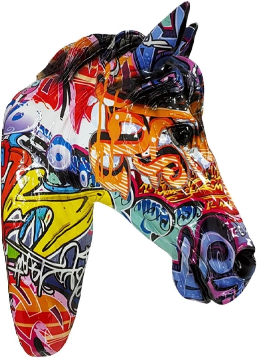 Multicolor Graffiti Horse Head Wall Sculpture Resin Modern Art Decor - Kwikley