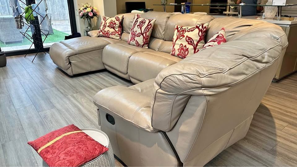 Mushroom Beige Leather Corner Sofa (PTP) - Kwikley