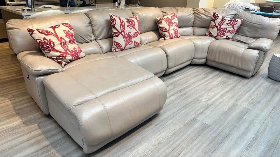 Mushroom Beige Leather Corner Sofa (PTP) - Kwikley