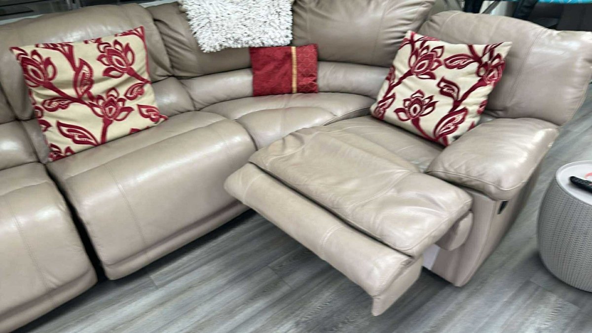 Mushroom Beige Leather Corner Sofa (PTP) - Kwikley